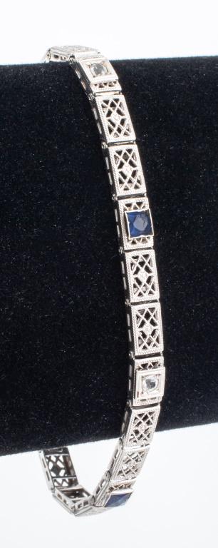 Art Deco 14K Sapphire & Diamond Bracelet (1 of 8)