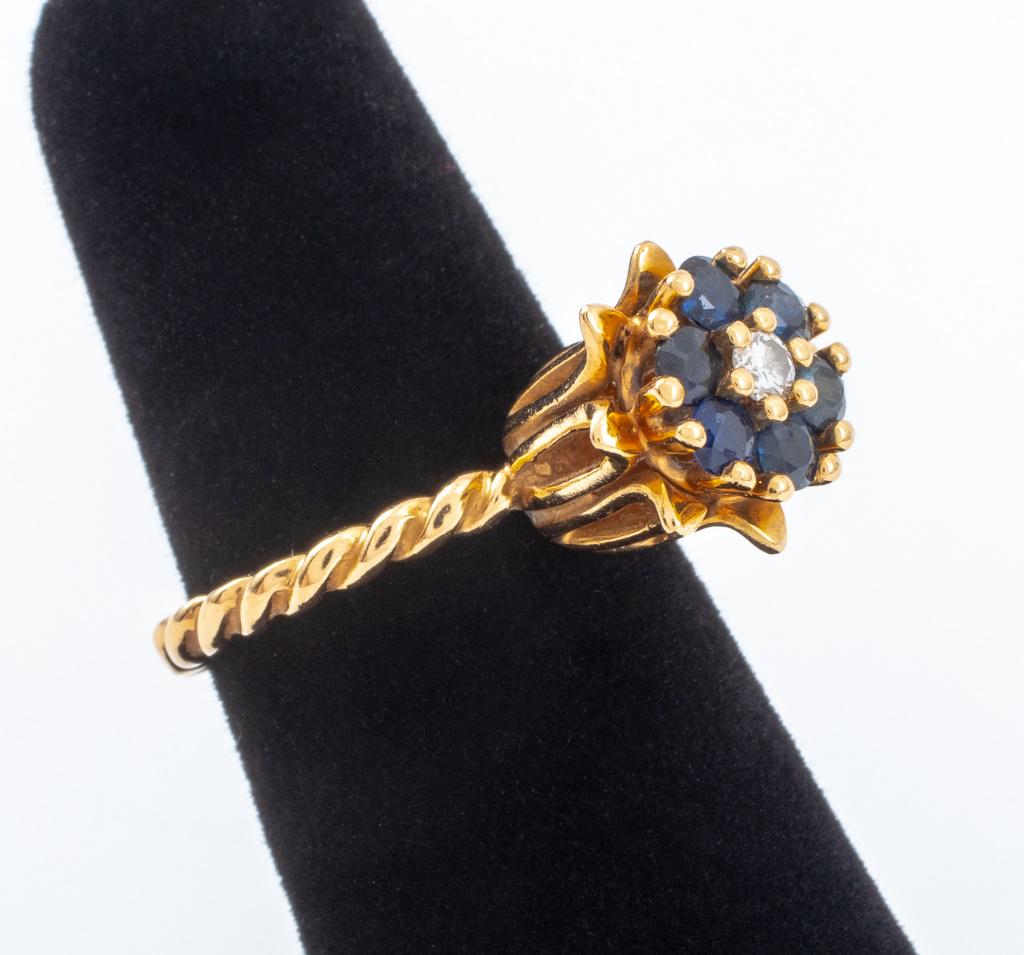 14K Yellow Gold Sapphire & Diamond Flower Ring (1 of 9)