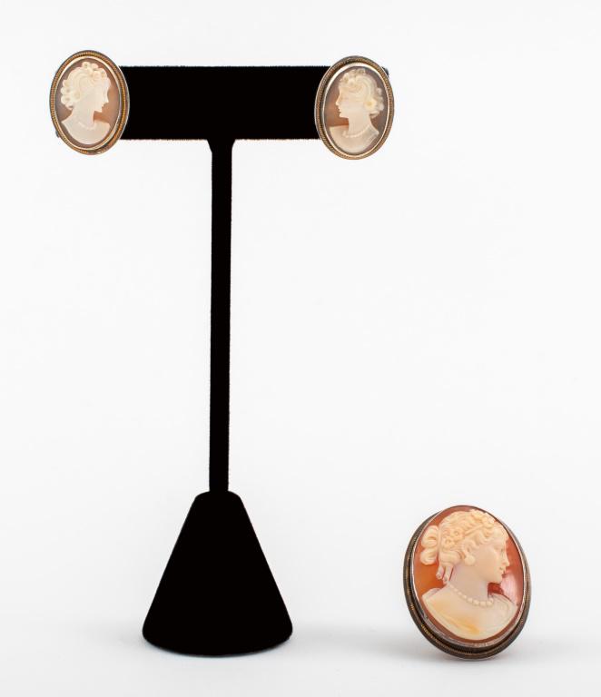 Vtg. Silver Shell Cameo Brooch Pendant Earrings (1 of 8)