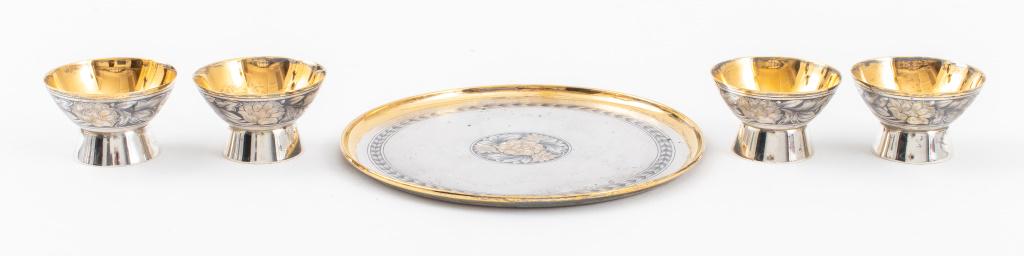 Soviet Silver Gilt Niello Vodka Cups & Tray, 1965 (1 of 11)