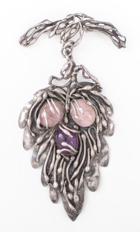 Mary Gage Silver Rose Quartz & Amethyst Brooch (1 of 7)