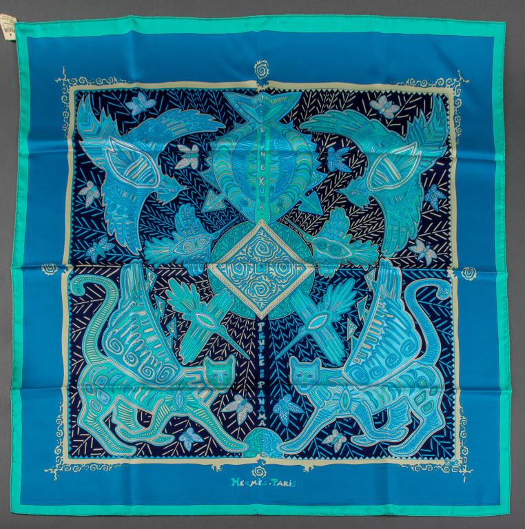 Hermes "Legende Kuna" Turquoise Silk Twill Scarf (1 of 10)