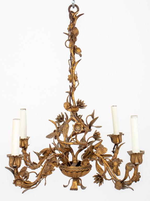 Italian Gilt Tole Four Light Chandelier (1 of 9)