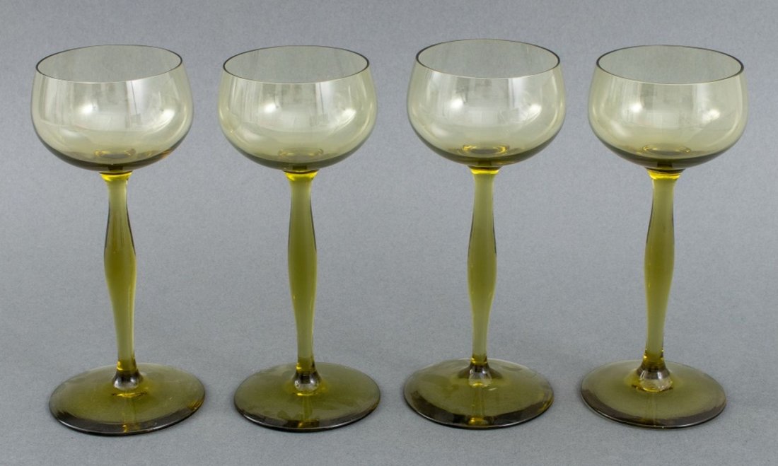 German Jugendstil Green Glass Champagne Cups, 4 (1 of 5)