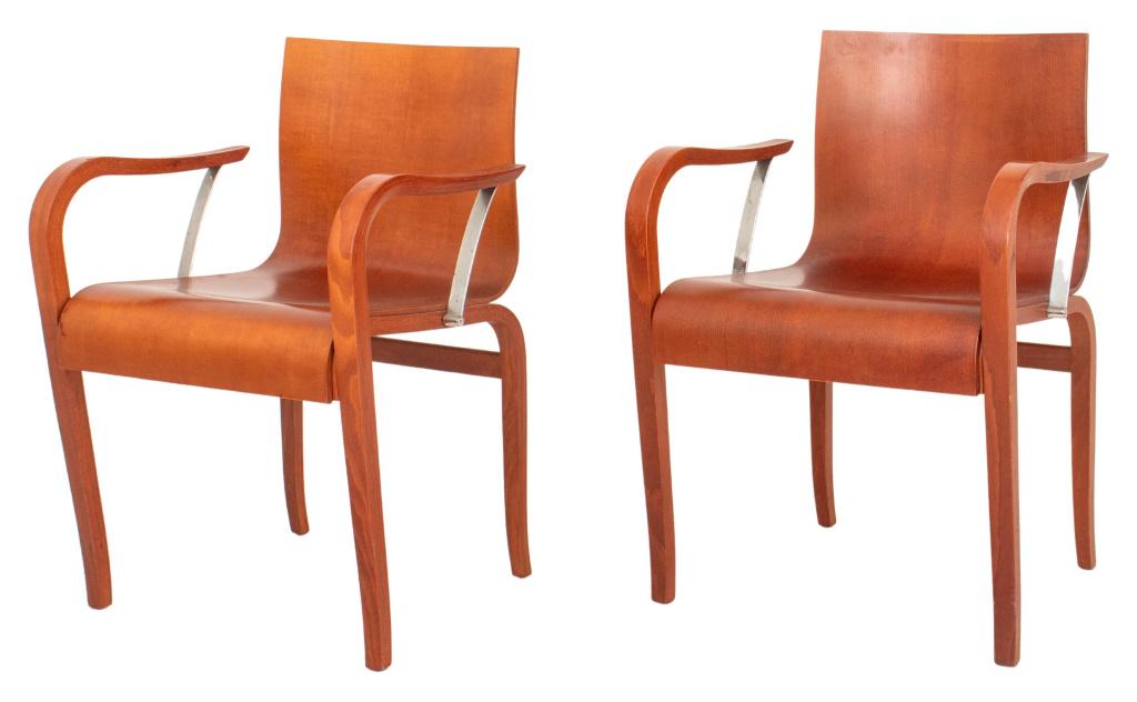 Italian Modernist Cherry and Steel Arm Chairs, 2 (1 of 6)