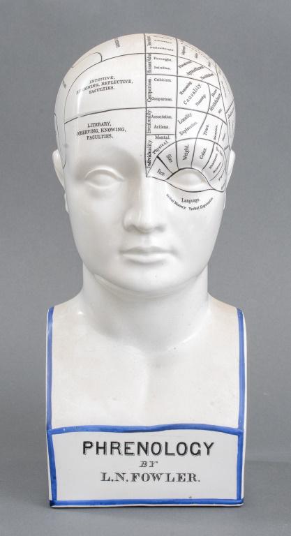 L.N. Fowler Phrenology Bust, Ceramic (1 of 13)