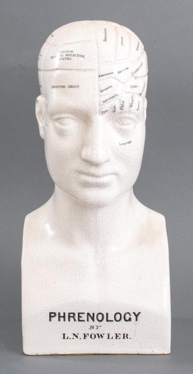 L.N. Fowler Phrenology Bust, Ceramic (1 of 13)