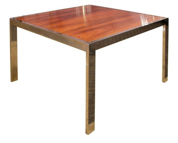 Milo Baughman Chrome and Rosewood Side Table: Mid Century modern square chrome side table with inset rosewood top. Can be used as a small coffee table. Dimensions: 16"H x 26" square