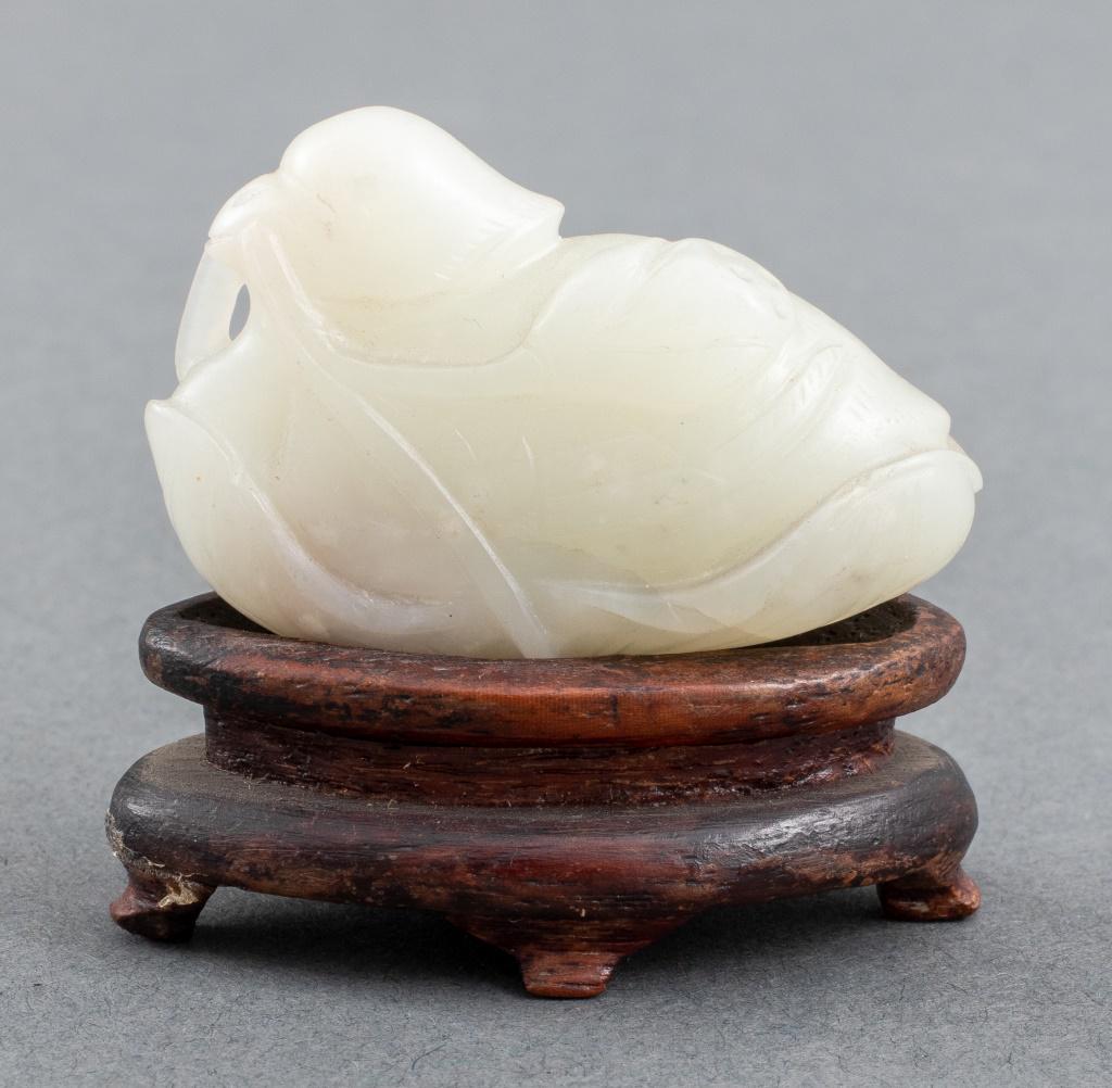Chinese White Jade Carving of Bird on Lotus (1 of 8)