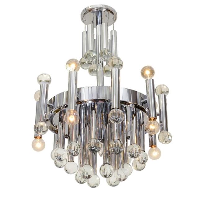 Gaetano Sciolari Italian Tubular Chrome Chandelier (1 of 8)