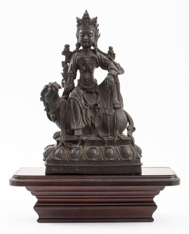 Chinese Bronze Quan Yin on Foo Lion Sculpture (1 of 11)