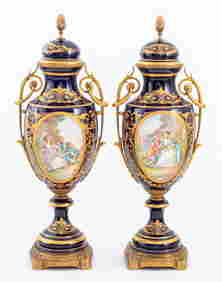 Sevres Ormolu Mounted Cobalt Porcelain Urns, Pair (1 of 12)