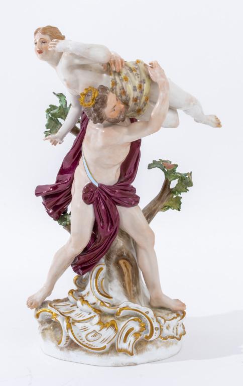 Meissen Group of the "Rape of Persephone" 1860s: Meissen Group of the "Rape of Persephone" after the model by J. J. Kaendler, depicting Hades carrying the struggling and distraught Persephone on his shoulder, both figures lightly draped upon a parce