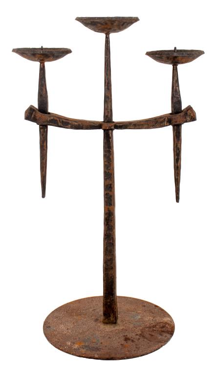 Brutalist Wrought Iron Large 3 Arm Candelabra (1 of 8)