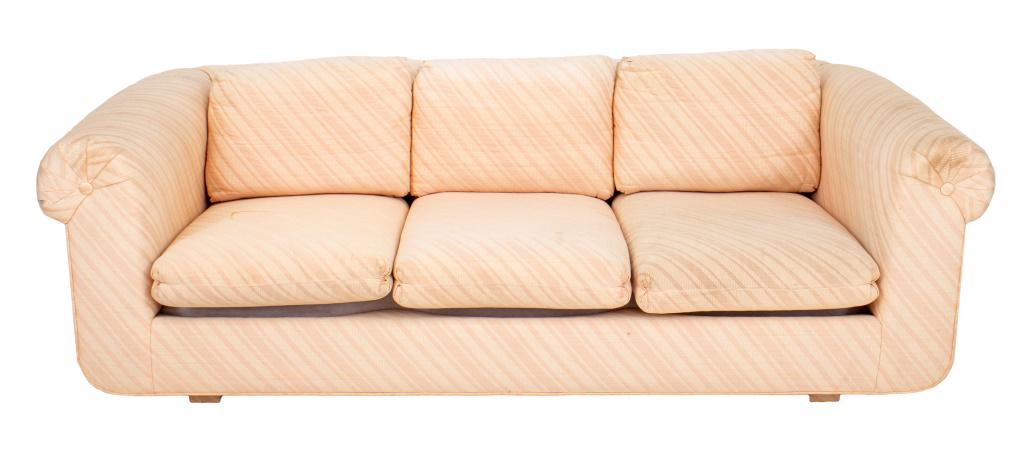 Vintage Light Pink Upholstered 3 Seat Sofa (1 of 7)