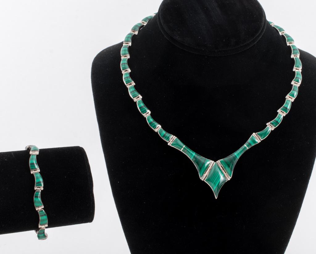 Vintage Mexican Silver & Malachite Jewelry Set (1 of 10)