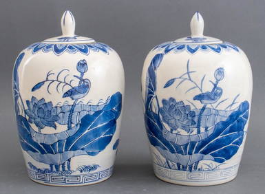 Chinese Blue & White Covered Ginger Jars, Pair (1 of 9)