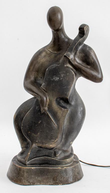 Modernist Bronzed Plaster Sculpture of Cellist (1 of 9)