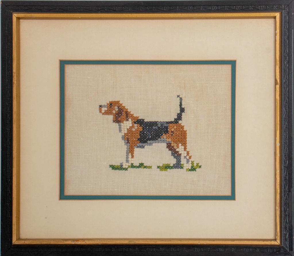 Beagle Dog Cross Stitch on Linen (1 of 7)
