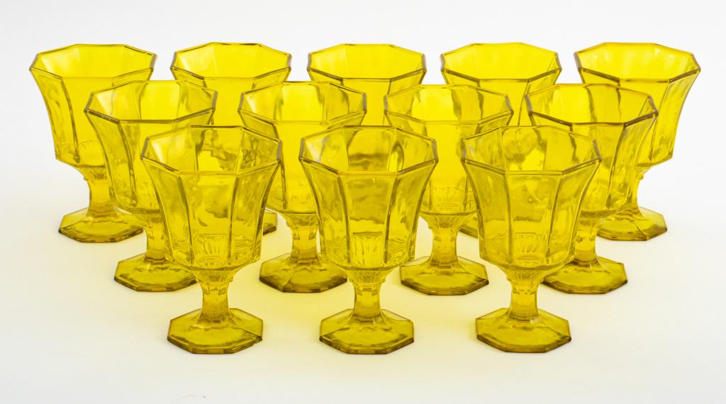 American Pressed Yellow Selenium Glass Goblets, 12 (1 of 8)