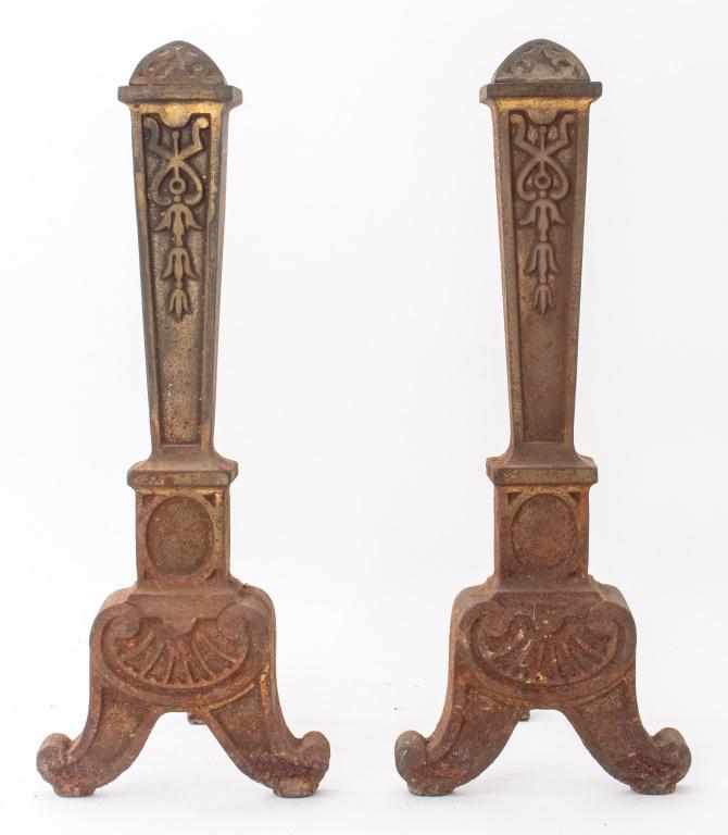 American Beaux Arts Cast Iron Andirons, Pair (1 of 10)