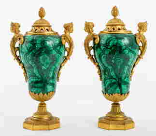Maison Boudet Ormolu-Mounted Malachite Urns, 2 (1 of 9)