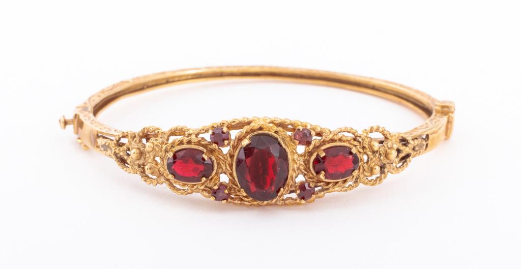 Vintage 14K Yellow Gold Garnet Bangle (1 of 8)