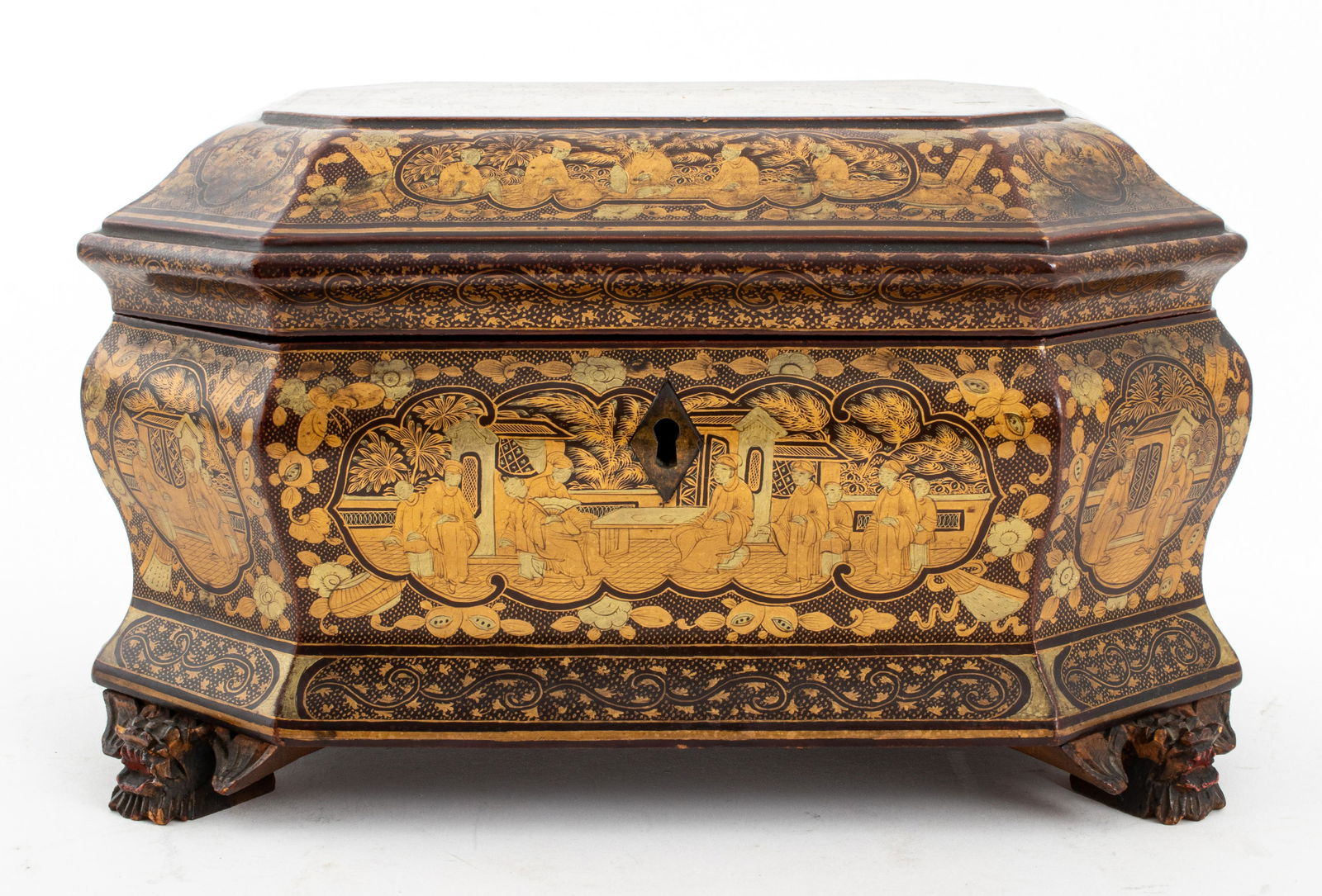 Chinese Export Gilt Lacquered Wood Tea Caddy (1 of 9)