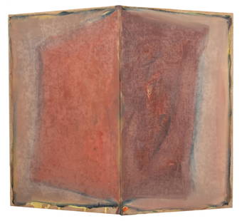 Tom Levine Untitled Diptych Oil on Canvas, 1985: Tom Levine (American, 1945-2020) Untitled abstract diptych oil painting on two conjoined canvases depicting red geometric shapes, 1985, signed and dated to verso. 27.25" H x 29.25" W.