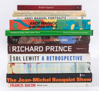 Contemporary Art Reference Books, 12: Twelve reference books on Contemporary Art comprising "Andy Warhol a retrospective" by McShine, "Louise Bourgeois" by Wye, "Richard Prince" by Spector, "Jean-Michel Basquiat Show" by Skira, "Gerard Ri