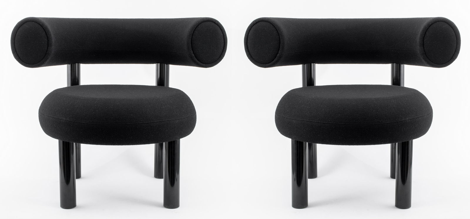 Pair of Tom Dixon (British, b. 1959) Fat lounge chairs, of molded foam upholstered in black wool (1 of 8)
