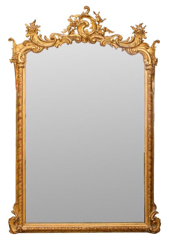 Louis XV French gilt wood overmantel mirror or miroir de cheminee, the frame with Baroque Rococo (1 of 7)