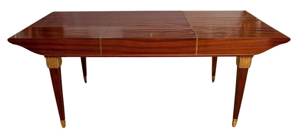 Paolo Buffa wood dining table with brass inlaid top above leaf motif brackets upon four tapering (1 of 10)