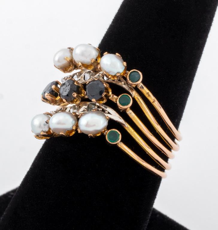 Vintage 14K and 925 silver harem ring, featuring 5 bands, connected by a retainer, allowing the ring (1 of 10)