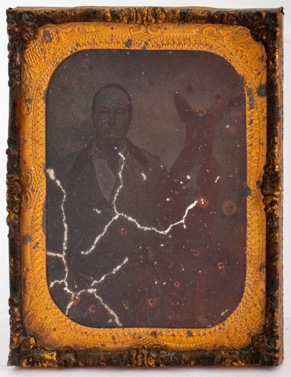 Unknown photographer, portrait of an unknown man and his Boston Terrier (?), Ambrotype, possibly (1 of 5)