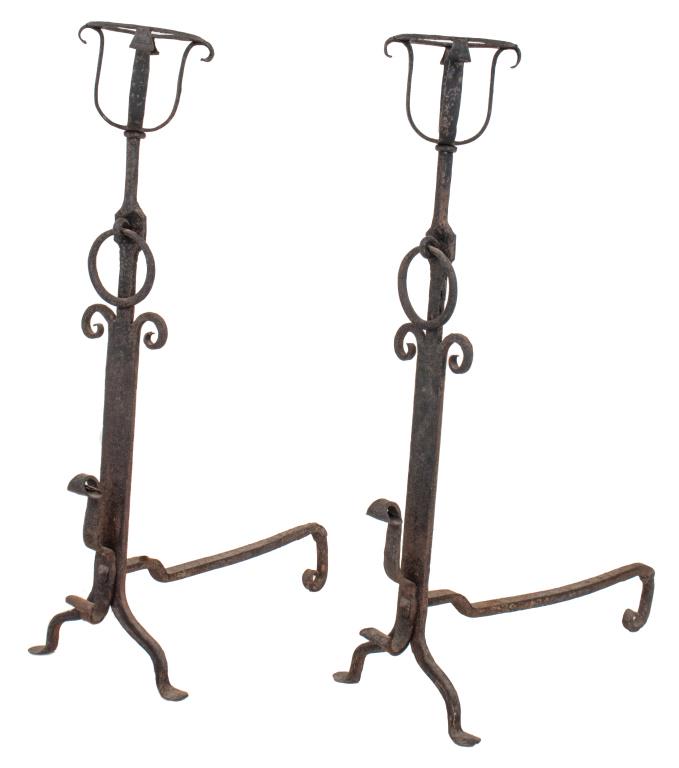 Samuel Yellin (Ukrainian-American, 1884-1940) Arts and Crafts pair of monumental firedogs or (1 of 11)