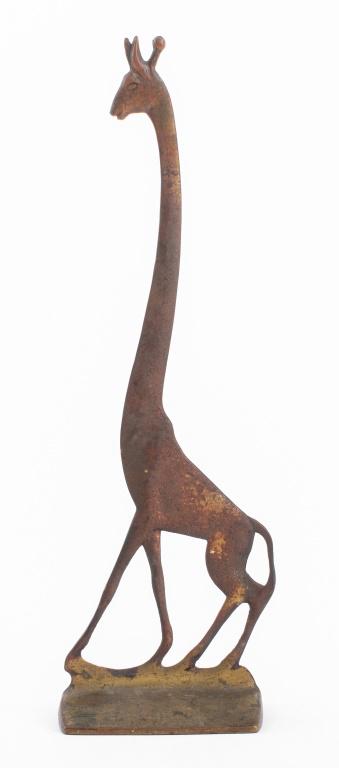 Art Deco bronze animalier sculpture or doorstop depicting a stylized standing giraffe, remnants of (1 of 10)