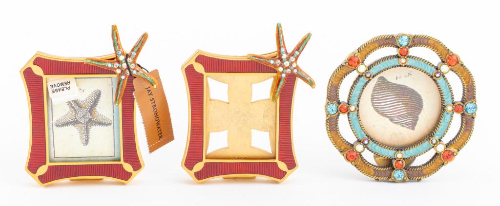 Three Jay Strongwater ocean-themed picture frames, enamel on brass with Swarovski crystals, two of (1 of 9)