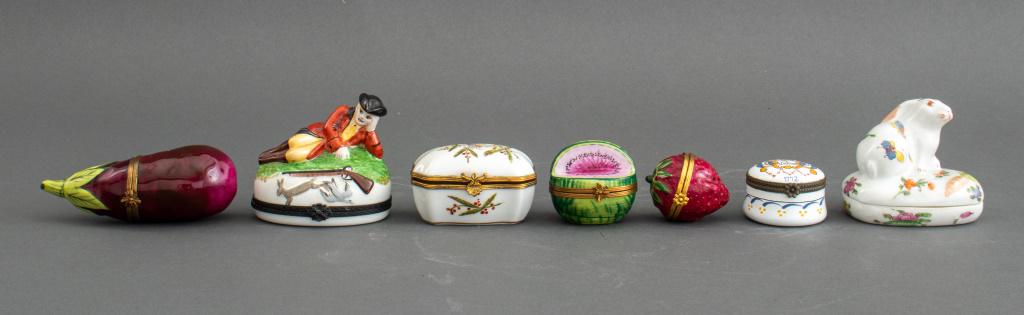 Group of seven collectible French Limoges trinket boxes or decorative pill boxes comprising one (1 of 12)