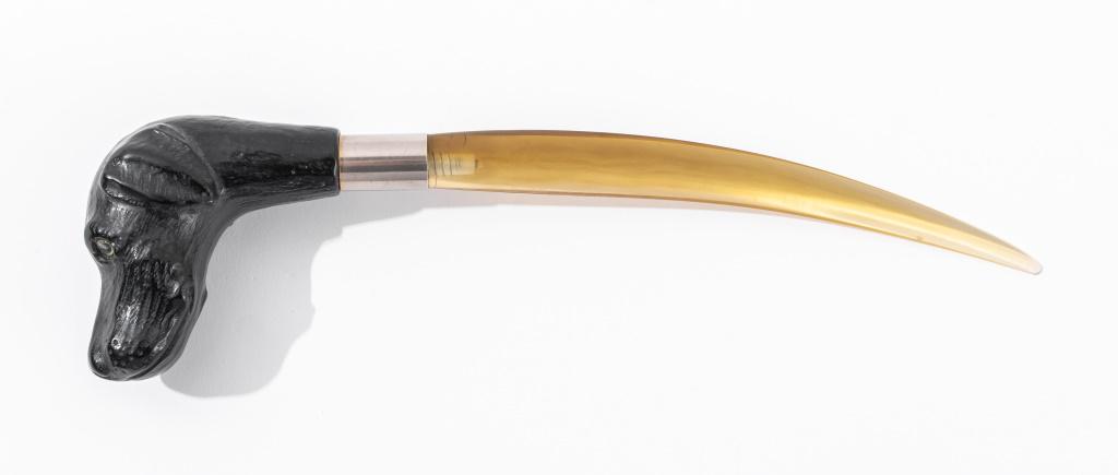 Vintage lucite letter opener with hunting dog head figure. 9" H x 2.5" W x 1" D. (1 of 4)