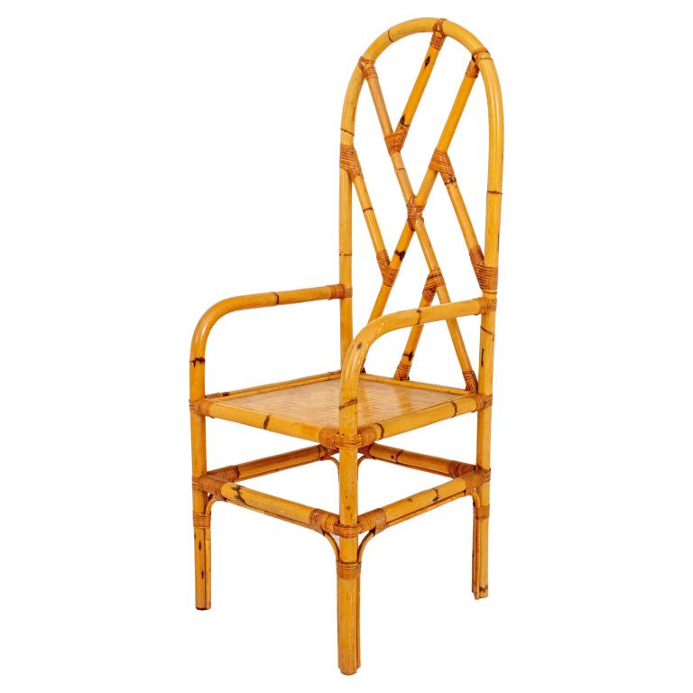 Chinoiserie style bamboo and rattan arm chair, with arched crest rail and trellis back, with (1 of 10)