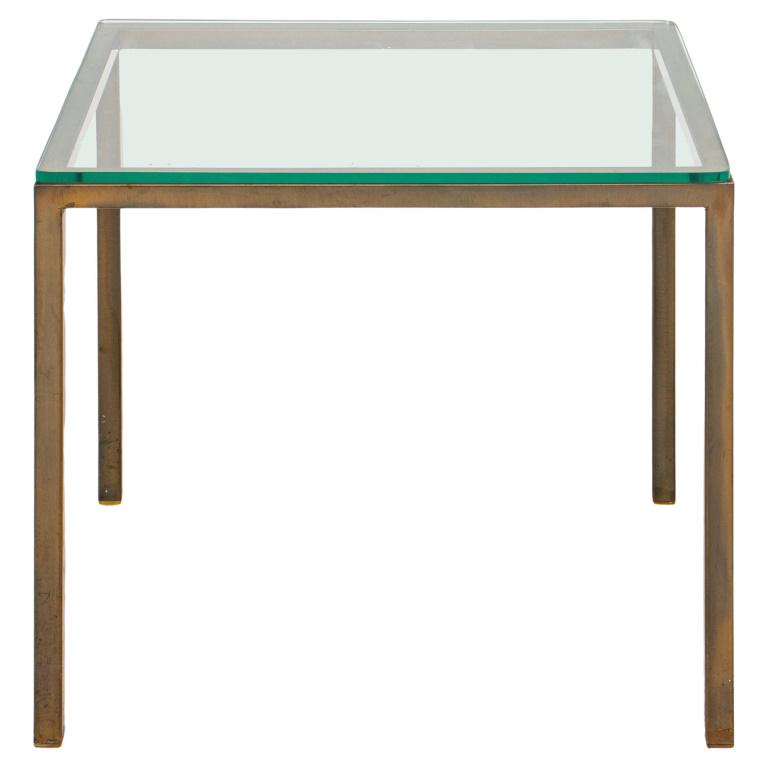 Vintage Knoll manner gilt metal end table with glass top raised on tapered legs, apparently (1 of 5)