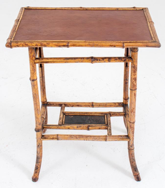 Aesthetic Movement bamboo and rattan side table, rectangular, with openwork sides and legs in (1 of 10)