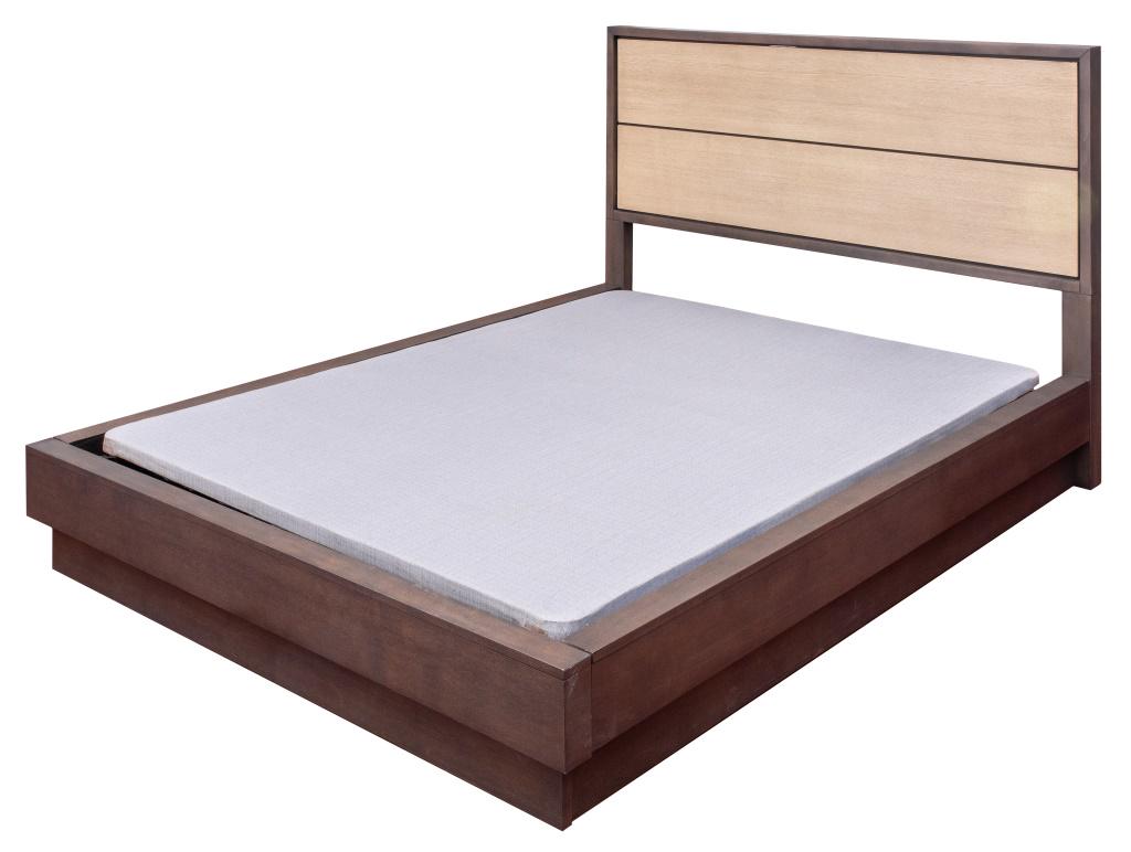 Queen size charcoal cerused wood platform bed frame with lighter motif to headboard. 48" H x 67.25" (1 of 4)