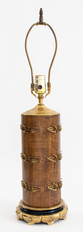 Mid-Century fabric wood print roller with gilt metal floral motif now mounted as a lamp raised on a (1 of 7)