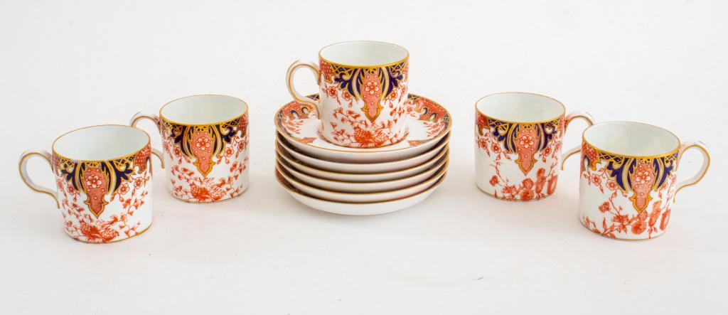 Royal Crown Derby part demitasse set for six (6), in the "Old King's Imari" pattern with iron red (1 of 7)