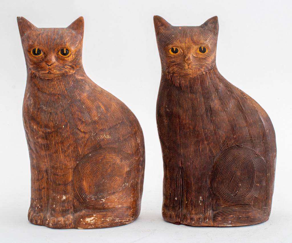 American Folk Art manner weighted, cast, carved, and painted plaster cat-form doorstops, two (2), (1 of 5)