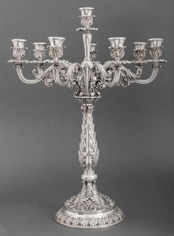 Italian Baroque style silver eight light candelabra, stamped to underside "Made In Italy" and "800" (1 of 13)