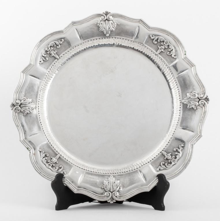 Italian Baroque style sterling silver tray, with shaped edge and rim divided with cartouches with (1 of 6)