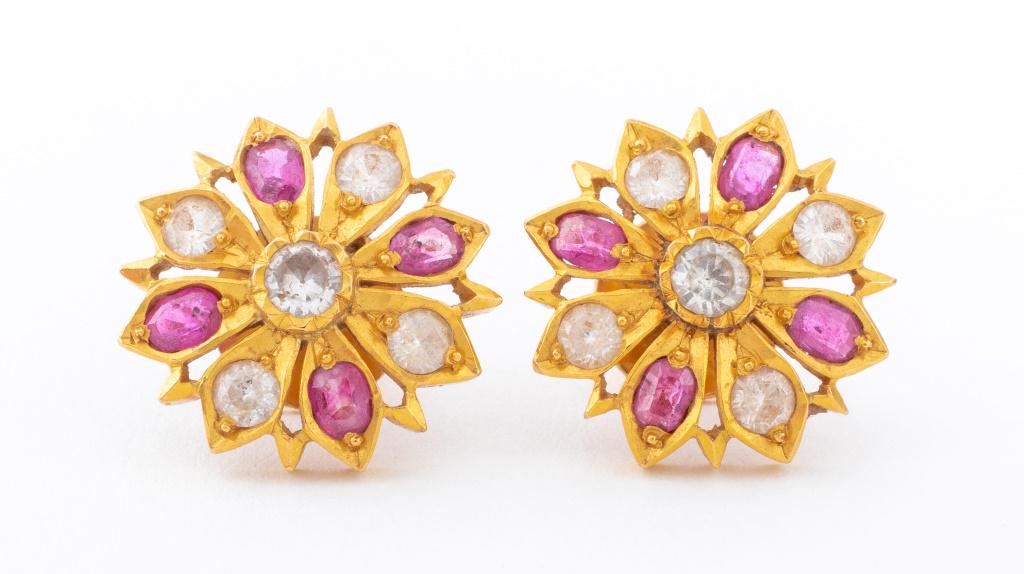 22K Yellow Gold Fancy Sapphire Floriform Earrings (1 of 6)